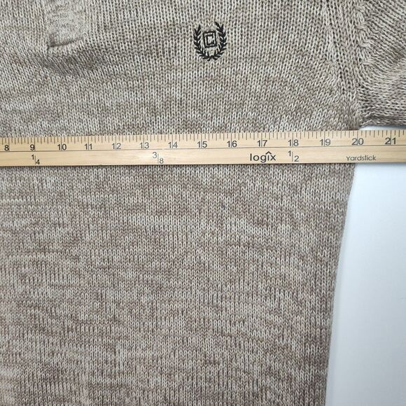 Chaps 1/4-Button Sweater Men's S Light Brown Elbow Patches Embroidered Logo - Picture 5 of 9